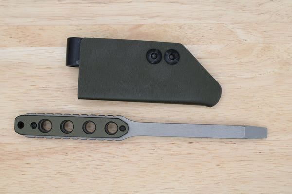 Tactical G10 Titanium Flathead Prybar Screwdriver Breacher with IWB Kydex Holster - Bead Blasted OD/Black G10