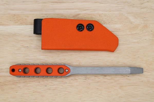 Tactical G10 Titanium Flathead Prybar Screwdriver Breacher with IWB Kydex Holster - Bead Blasted Orange G10