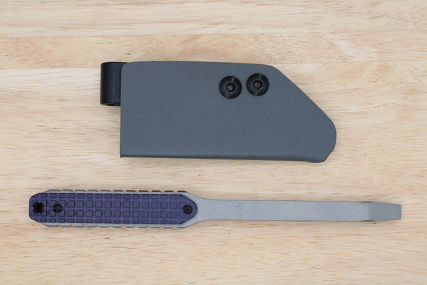 Tactical G10 Titanium Flathead Prybar Screwdriver Breacher with IWB Kydex Holster - Bead Blasted Purple G10