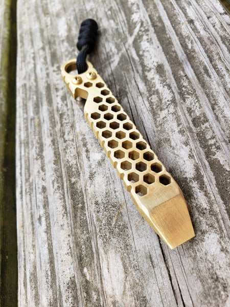 The Knurled Hex Brass EDC Pocket Pry Bar Multitool