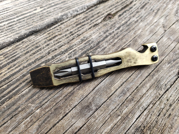 1/4 Thick Brass The Curve Shorty Deep Clip EDC Pocket Pry Bar Multitool - Blackened
